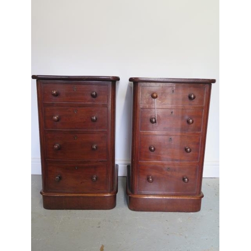 87 - A pair of Victorian mahogany bedside cupboards with faux drawer fronts, 70cm tall x 42cm x 43cm deep... 