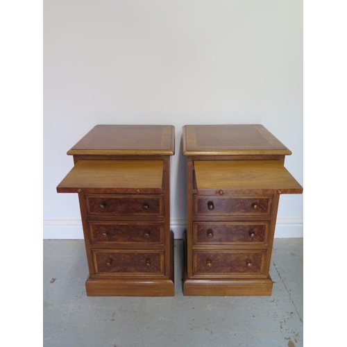 88 - A pair of burr wood veneer four drawer bedside chests each with a slide, reveneered by made by a loc... 