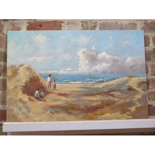John Rohda oil on canvas beach scene, 51cm x 76cm