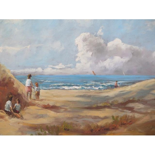 John Rohda oil on canvas beach scene, 51cm x 76cm
