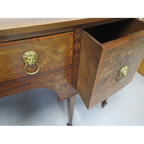 100 - A 19th century inlaid mahogany bowfronted sideboard with two drawers and a cupboard having a brass r... 