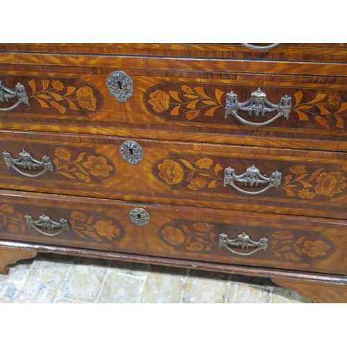 103 - A marquetry inlaid four drawer bureau with a fitted interior, 111cm tall x 97cm x 48cm