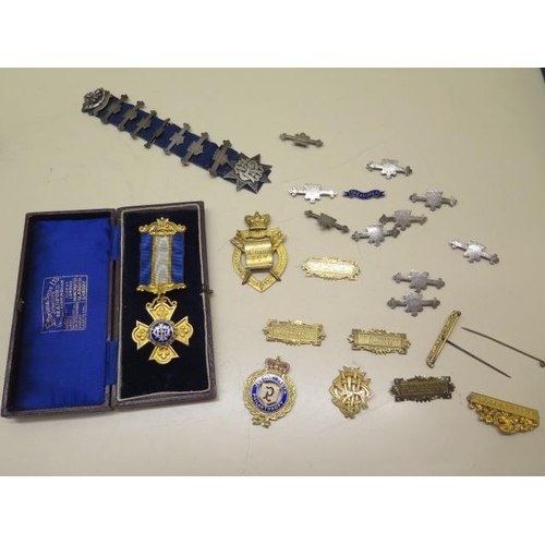 311 - Assorted Masonic silver and gilt medals and emblems to Brother J E Morgan 1929-50 and silver attenda... 