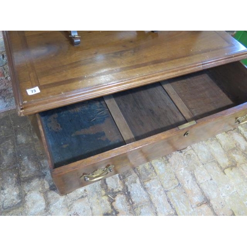 73 - A walnut kneehole desk with five drawers and a cupboard also with a mahogany toilet desk mirror, 77c... 