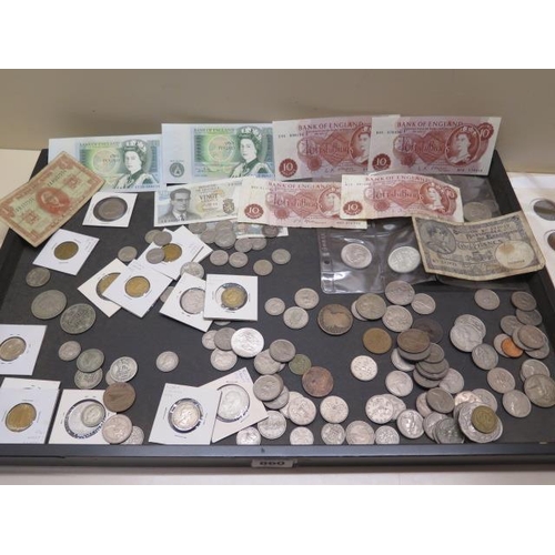 860 - A collection of mixed coins and bank notes