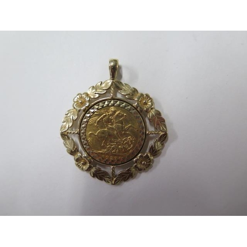 861 - A George V gold full sovereign, dated 1927 in a 9ct pendant mount, total weight approx 15 grams