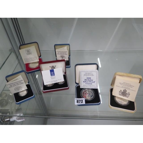 872 - A collection of 7 silver proof boxed coins, total weight approx 110 grams