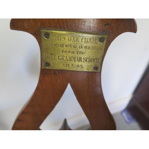 89 - A Victorian oak swivel desk chair with a cane seat having a brass plaque - This oak chair was made o... 