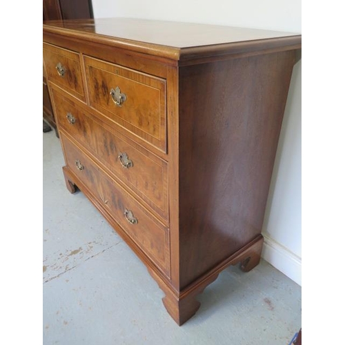 90 - A re-veneered restored early 1900's four drawer chest with star inlay on shaped bracket feet, 96cm t... 