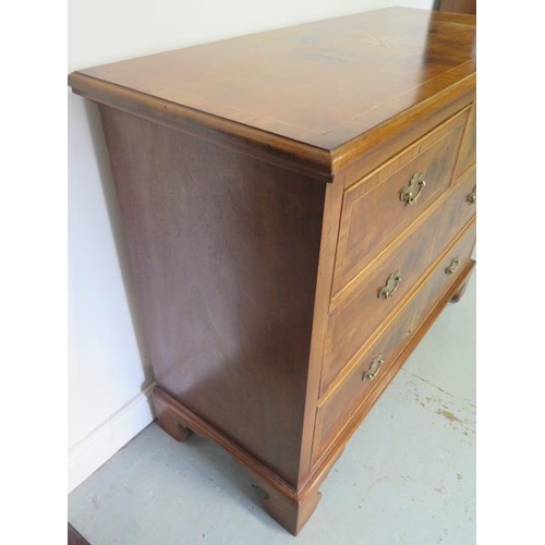 90 - A re-veneered restored early 1900's four drawer chest with star inlay on shaped bracket feet, 96cm t... 