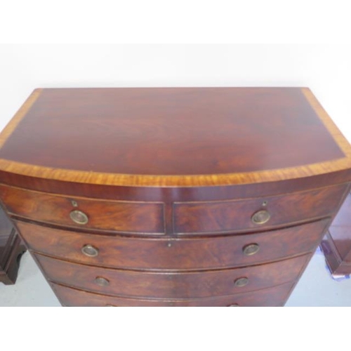 91 - A 19th century mahogany bow fronted five drawer chest on splayed bracket feet in restored condition,... 