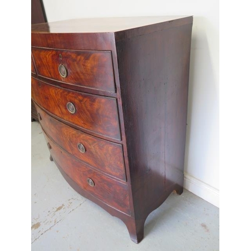 91 - A 19th century mahogany bow fronted five drawer chest on splayed bracket feet in restored condition,... 