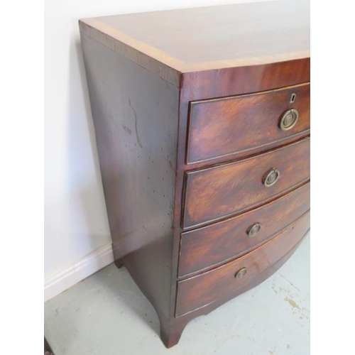 91 - A 19th century mahogany bow fronted five drawer chest on splayed bracket feet in restored condition,... 