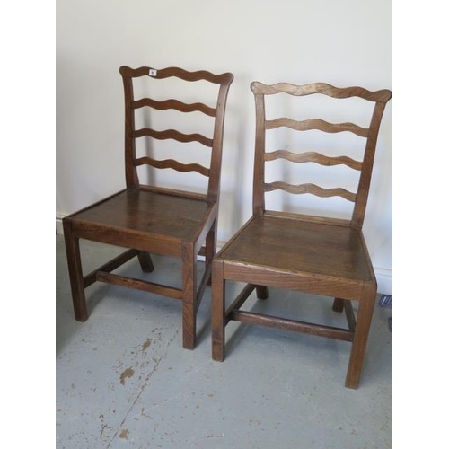 93 - A pair of 18th century elm side chairs, 94cm and 95cm tall x 53cm wide, with a good colour