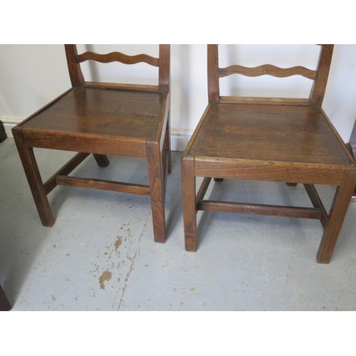 93 - A pair of 18th century elm side chairs, 94cm and 95cm tall x 53cm wide, with a good colour