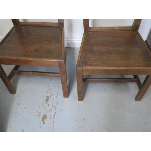 93 - A pair of 18th century elm side chairs, 94cm and 95cm tall x 53cm wide, with a good colour