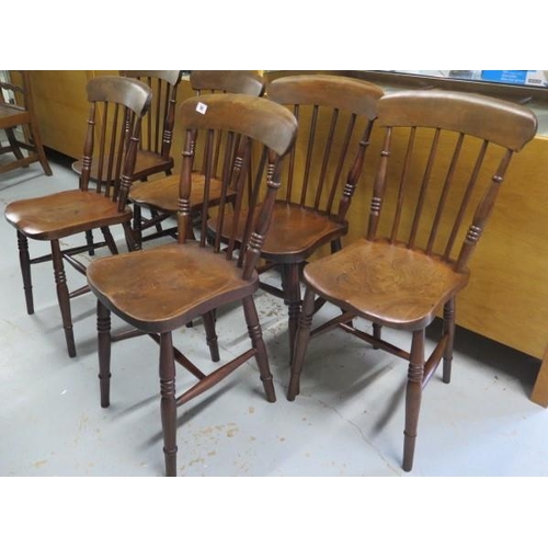 95 - A set of six 19th century Windsor ash and elm stick back chairs, stamped G.K, in good polished condi... 