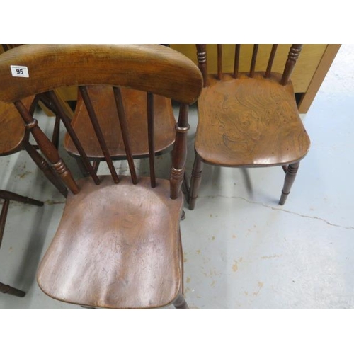 95 - A set of six 19th century Windsor ash and elm stick back chairs, stamped G.K, in good polished condi... 