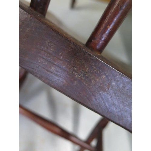 95 - A set of six 19th century Windsor ash and elm stick back chairs, stamped G.K, in good polished condi... 