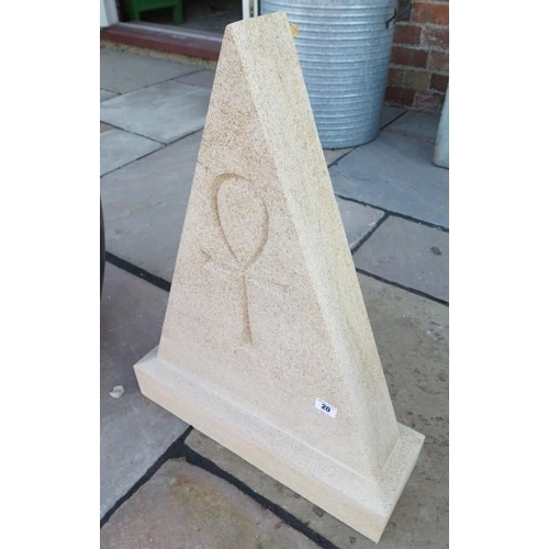 20 - A natural limestone garden sculpture with Egyptian Ankh hand carved on the front, 65cm tall x 49cm w... 