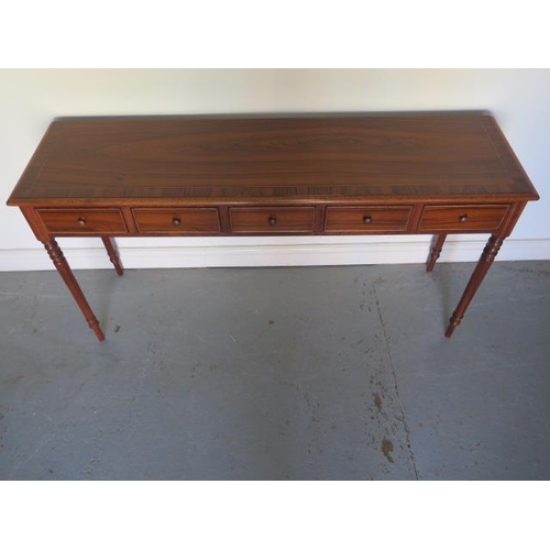 27 - A new hardwood veneer 5 drawer hall table on turned legs, made by a local craftsman to a high standa... 