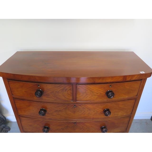 79 - A Victorian bowfronted mahogany five drawer chest, 114cm tall x 121cm x 52cm, in polished condition