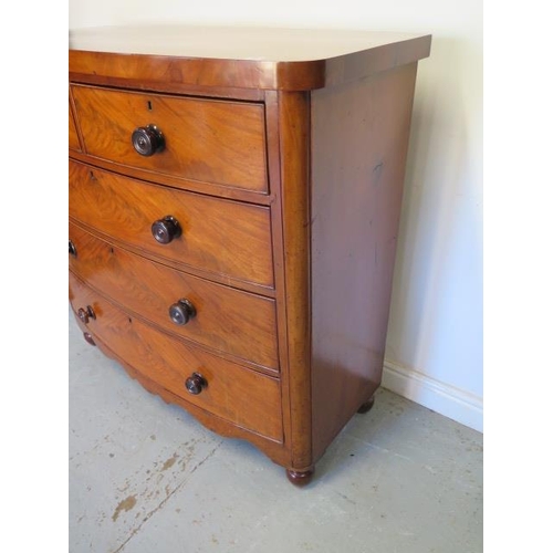 79 - A Victorian bowfronted mahogany five drawer chest, 114cm tall x 121cm x 52cm, in polished condition