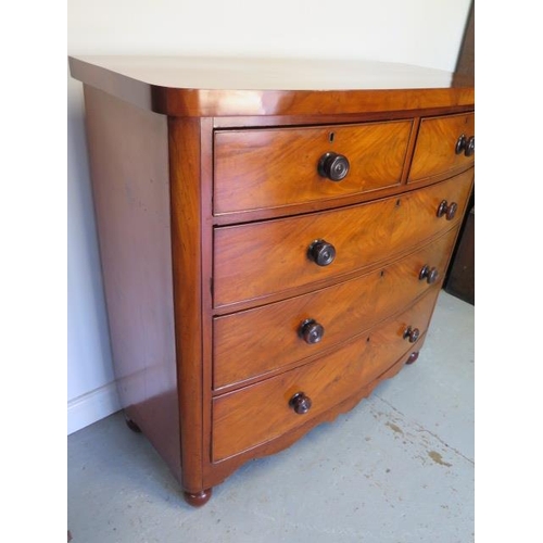 79 - A Victorian bowfronted mahogany five drawer chest, 114cm tall x 121cm x 52cm, in polished condition