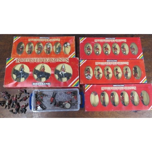 803 - Britains British Regiments five boxed sets of metal figures and assorted lead figures, including a b... 