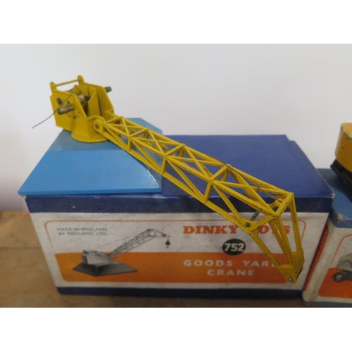 805 - Three boxed Dinky Toys cranes, 20 ton Coles, Goods Yard, Coles Mobile and a boxed Dumper truck 562, ... 