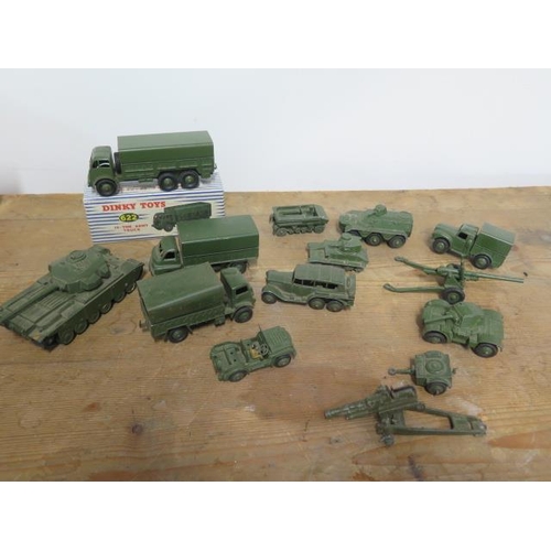 808 - Dinky Toys; a boxed 10 ton Army truck 622 and 13 other military vehicles / guns