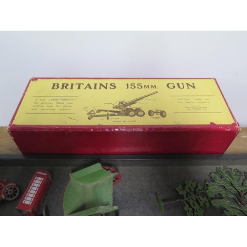 810 - 7 Dinky aeroplanes, one boxed, and a collection of lead figures etc, and a box for a Britains 155mm ... 