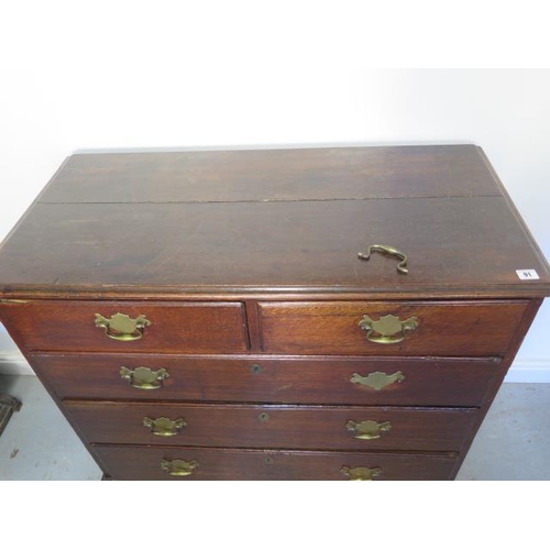 91 - A 19th century oak five drawer chest on bracket feet, 99cm tall x 103cm x 49cm