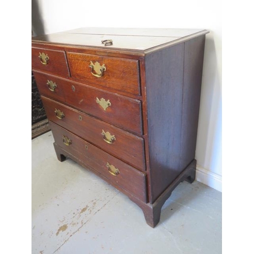 91 - A 19th century oak five drawer chest on bracket feet, 99cm tall x 103cm x 49cm