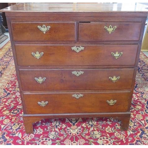 92 - A 19th century and later oak five drawer chest on bracket feet, 108cm tall x 101cm x 48cm