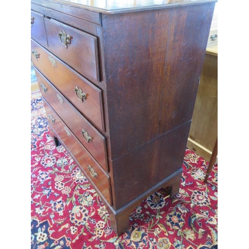 92 - A 19th century and later oak five drawer chest on bracket feet, 108cm tall x 101cm x 48cm