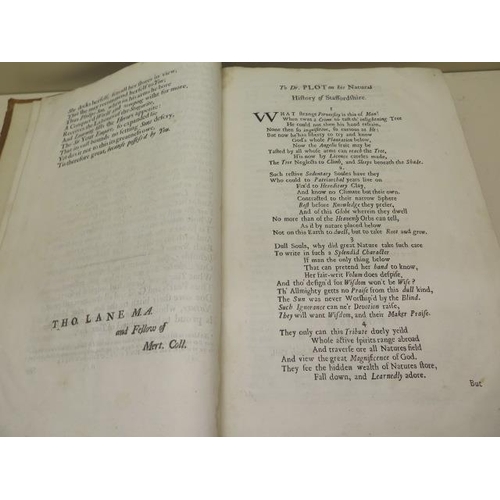 954 - A 17th century leather bound book 'Dr Plot's Natural History of Staffordshire' presented to James II... 