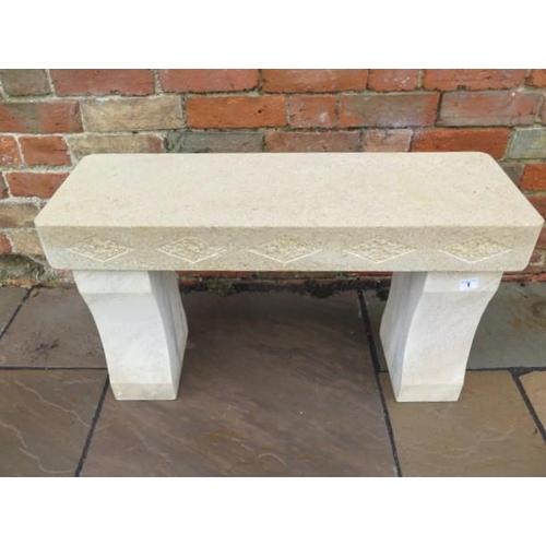 1 - A natural limestone garden bench, handmade by a Cambridgeshire based stone carver with lozenge shape... 
