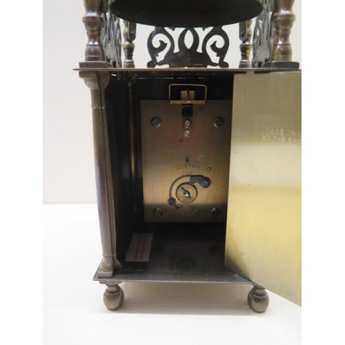 158 - A Smiths brass lantern clock, 25cm tall with key, running