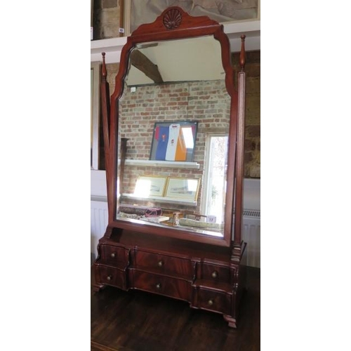 17 - A Queen Anne style mahogany toilet mirror with six small drawers, 105cm tall x 57cm wide x 24cm deep