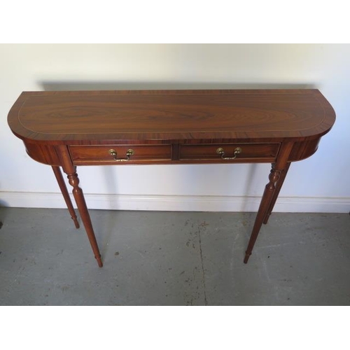 18 - A new D shaped two drawer side / serving table on turned legs, made by a local craftsman to a high s... 