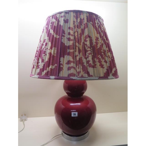 20 - An OKA double gourd red crackle glaze table lamp, working, with shade 70cm tall