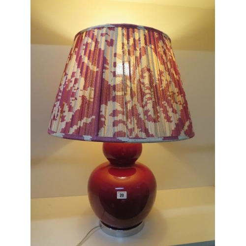 20 - An OKA double gourd red crackle glaze table lamp, working, with shade 70cm tall