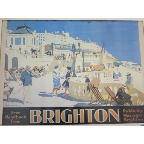 228 - Two framed posters of Brighton in white frames- perspex missing to one, frame size 53cm x 73cm (copi... 