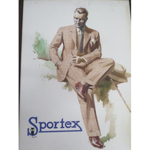 232 - Two Gents Sportex Gents vintage clothing advertising shop watercolours, one signed FW Cox, in wooden... 