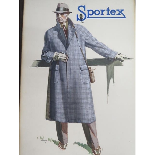 232 - Two Gents Sportex Gents vintage clothing advertising shop watercolours, one signed FW Cox, in wooden... 