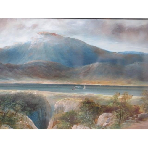 250 - A watercolour landscape in a gilt frame, signed bottom left, frame size 48cm x 77cm