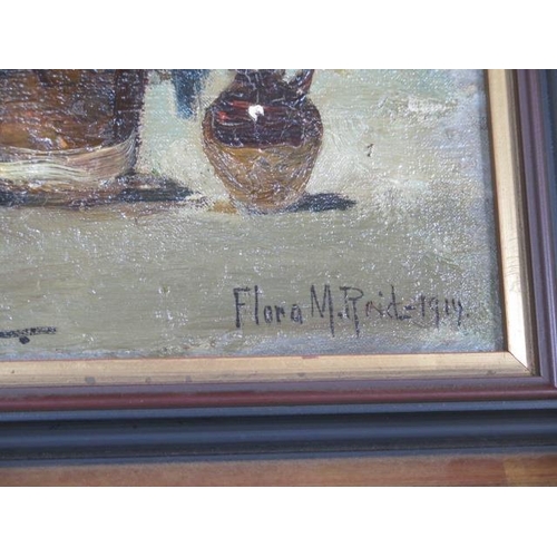 254 - Flora M Reid, oil on canvas entitled verso Good News from the Front, signed and dated 1919, frame si... 