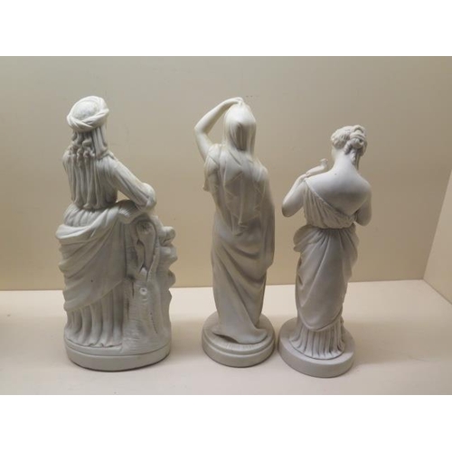 346 - 4 parian figures one entitled Young Englands Sister, 40cm tall, all good if dusty