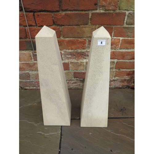 4 - A pair of natural limestone obelisks, handmade in Clipsham limestone by a Cambridgeshire based stone... 
